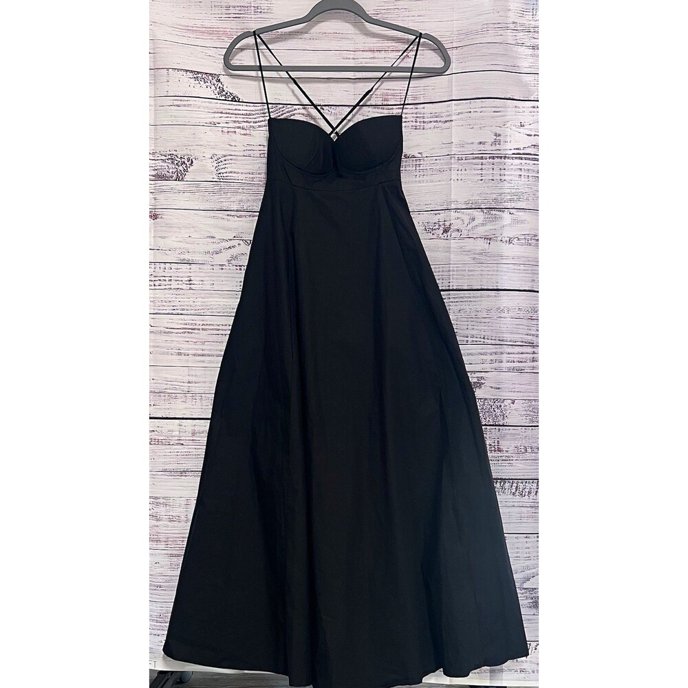 Pixie Market Black Sweetheart Strappy Zip A-Line Maxi Dress Cotton Pockets XS